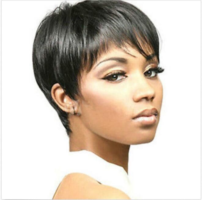 Short Straight Hairstyle Natural Black Color Synthetic Hair