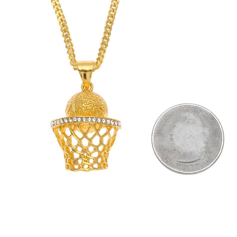 Whole Fashion Hip Hop Iced Out 14k Gold Plated Mini Basketball Whole Fashion Hip Hop Iced Out 14k Gold Plated Mini Basketball Rim Pendant Necklace Long Chain Necklaces Mens Jewelry Silver Kka1861 Small