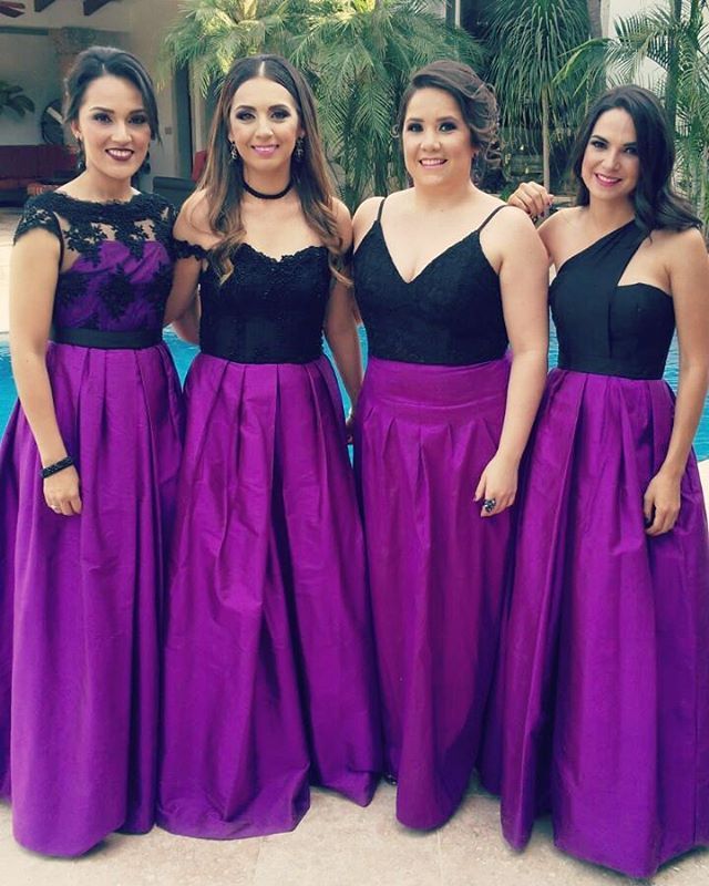 black and purple bridesmaid dresses