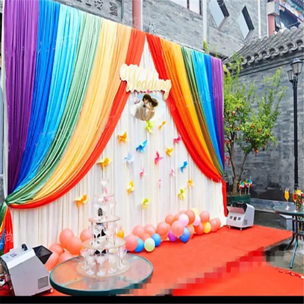 3M*6M rainbow backdrop with swag wedding backcloth With Swags party curtain Wedding Party Background graduation stage back cloth
