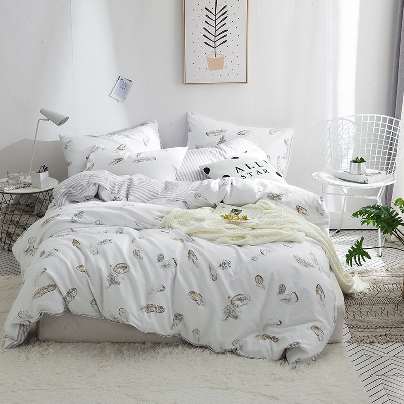 Papa Mima Modern Style Bedding Set Feather Print 100 Cotton Queen Papa Mima Modern Style Bedding Set Feather Print 100 Cotton Queen Twin Size Duvet Cover Flat Sheet Pillowcases Designer Sets Bedspread On