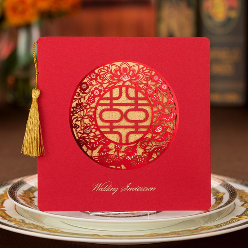 Chinese Traditional Laser Cut Wedding Party Invitation Cards Red Xi