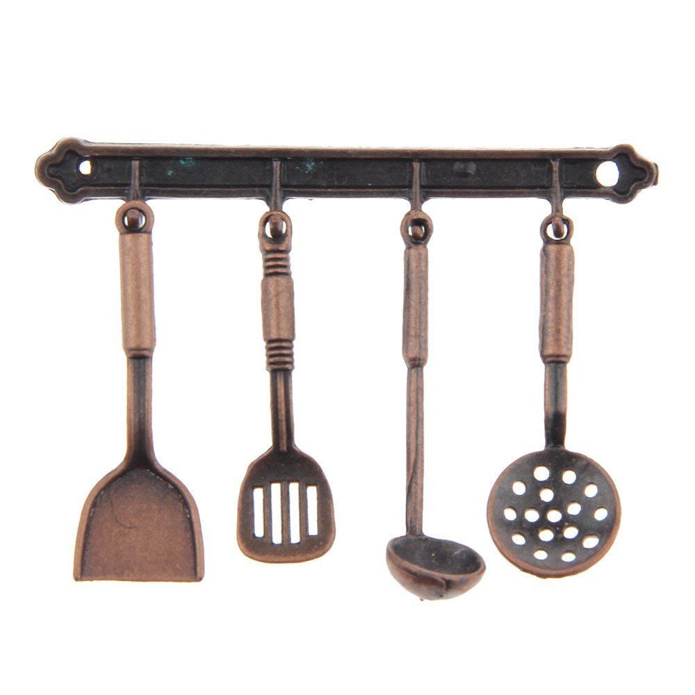Cooking Hanging Utensils Tool 1/12 Dollhouse For Dollhouse Toys Kitchen Bronze Dolls House For