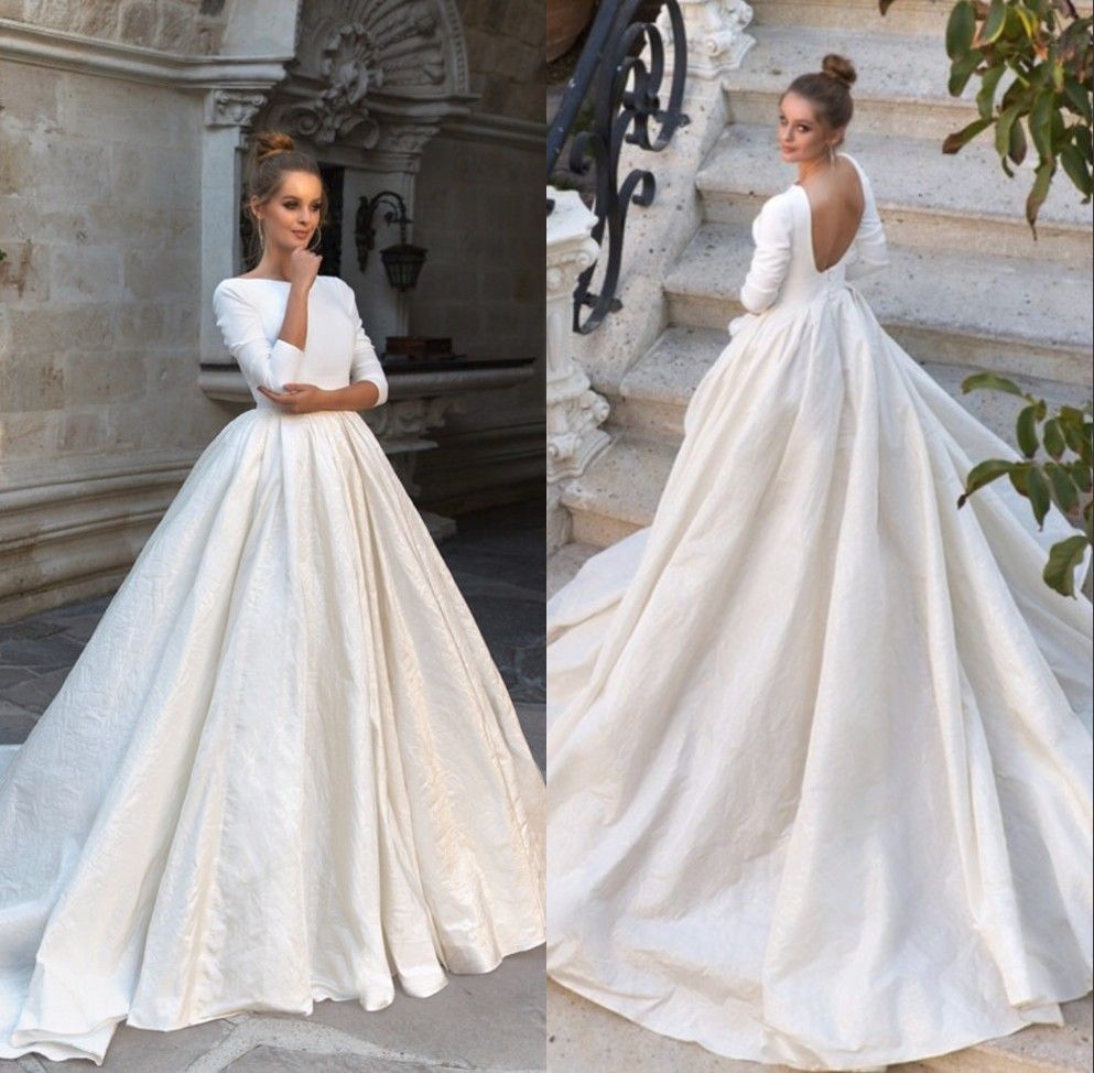 Discount Cheap Wedding Dresses 2018 New Satin A Line Long Sleeves