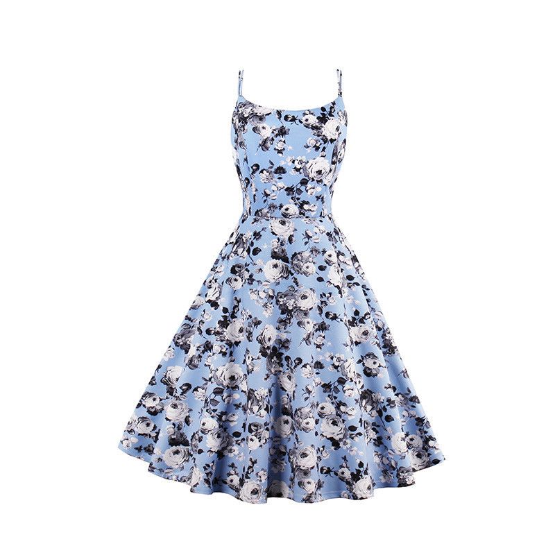 2019 New Summer Tank A Line Vintage Dresses Print Floral 1950s Style Elegant Party Dress O Neck Sleeveless Pretty Retro Dresses