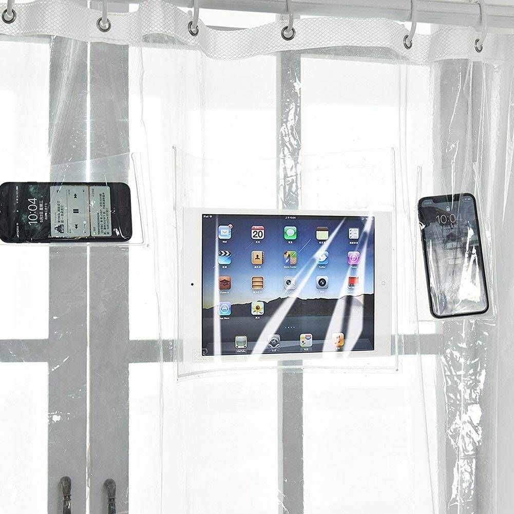 Eco Friendly Eva Clear Shower Curtain Liner With 12 Mesh Pockets For Phone Ipad Tablet Holder Waterproof Mildew Proof 70 X