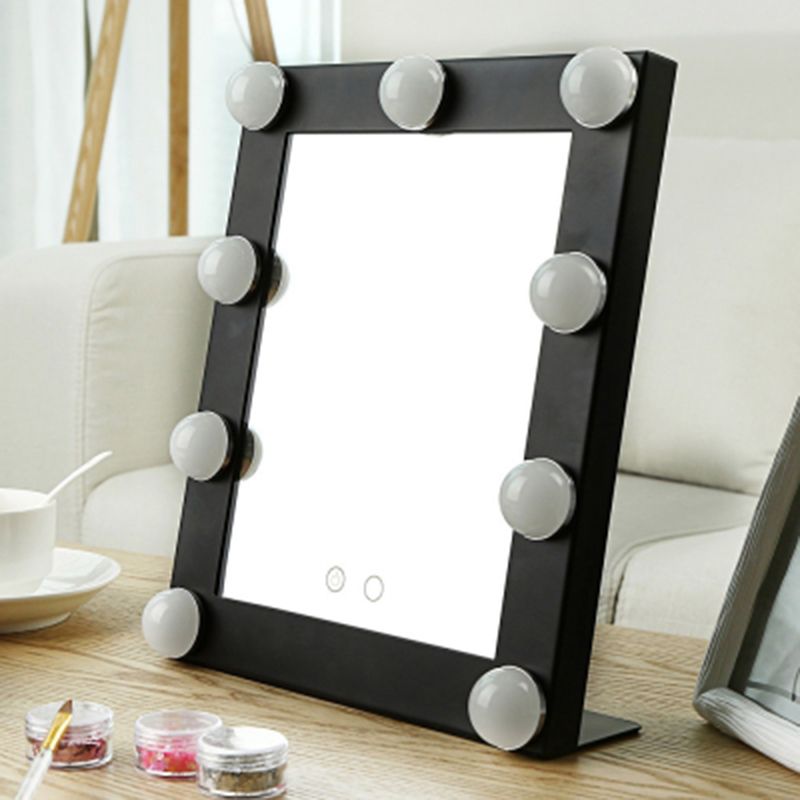 Stainless Steel Framed Mirror Fashion Women Ladies Make Up Cosmetic With 9 Bulb Lights Makeup Tool Nice Gift
