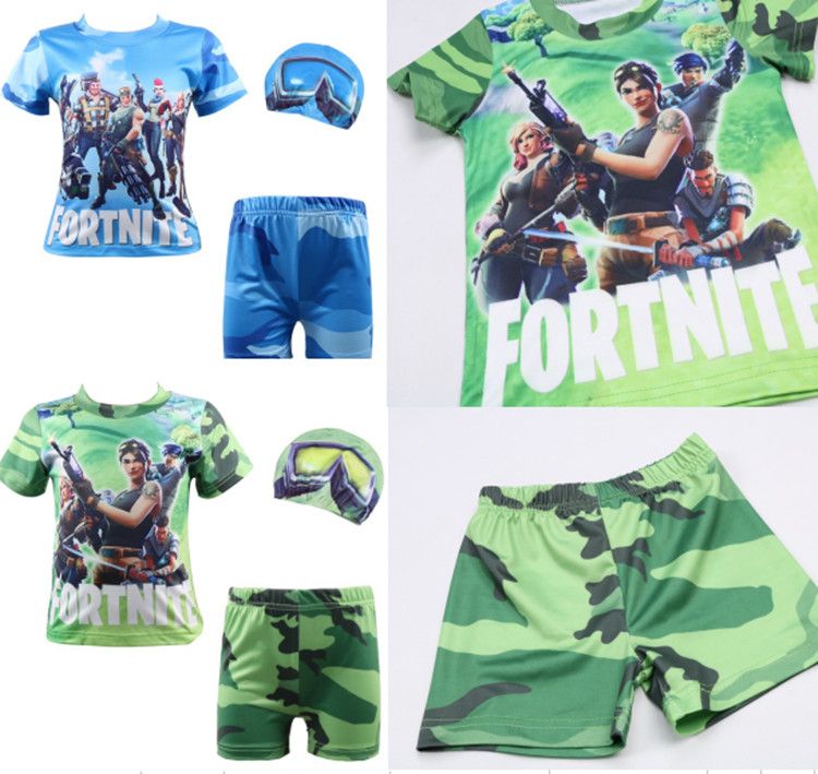 acheter garcons fortnite maillots de bain deux pieces avec bonnet de bain lettre camouflage maillot de bain maillots de bain short bonnets garcon maillot de - maillot de bain fortnite garcon