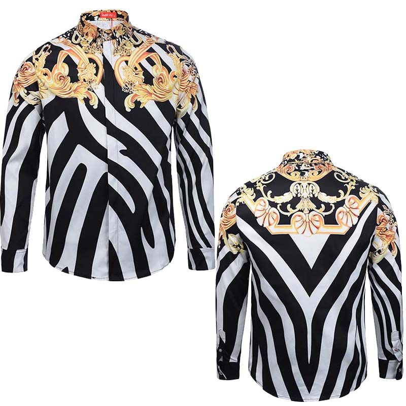 Mens Designer Shirts Slim Fit Silk Medusa Shirts Retro Zebra Stripes