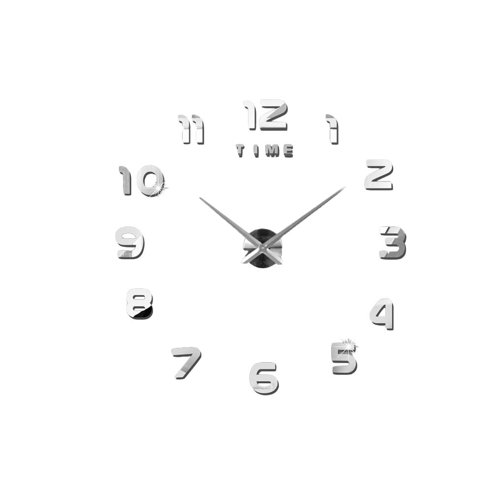 Modern Diy Wall Clock Large Frameless 3d For Home Living Room Office Decor Silver