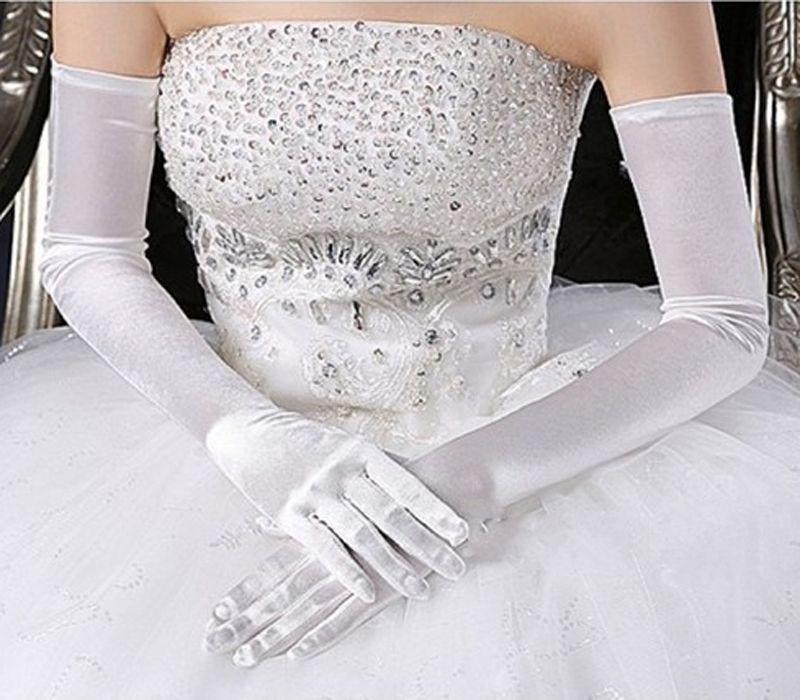 Cheap Sale Long Elastic Satin Bridal Gloves Full Fingers Wedding Gloves