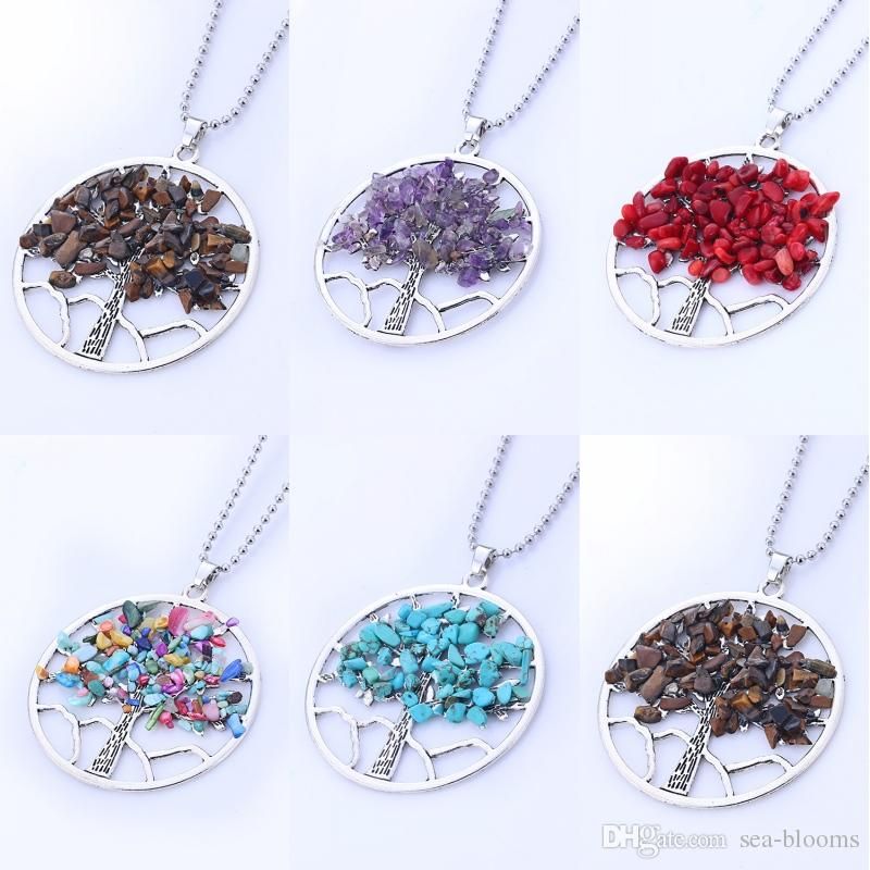 Whole Free Dhl Fashion Tree Of Life Pendant Necklace Diy Natural Whole Free Dhl Fashion Tree Of Life Pendant Necklace Diy Natural Stone Gravel Colorful Charms Jewelry For Women Accessories Gift D272sf Wolf