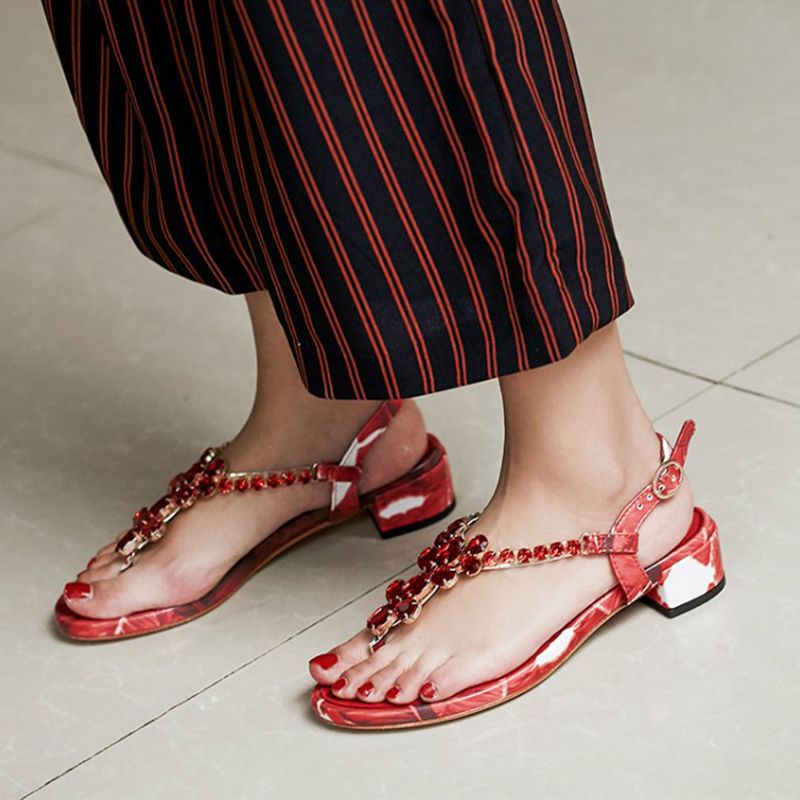 Bright Orange Green Flat Rhinestone Sandals Crystal Thong Ladies Sandals Flat Heels Rhinestone 