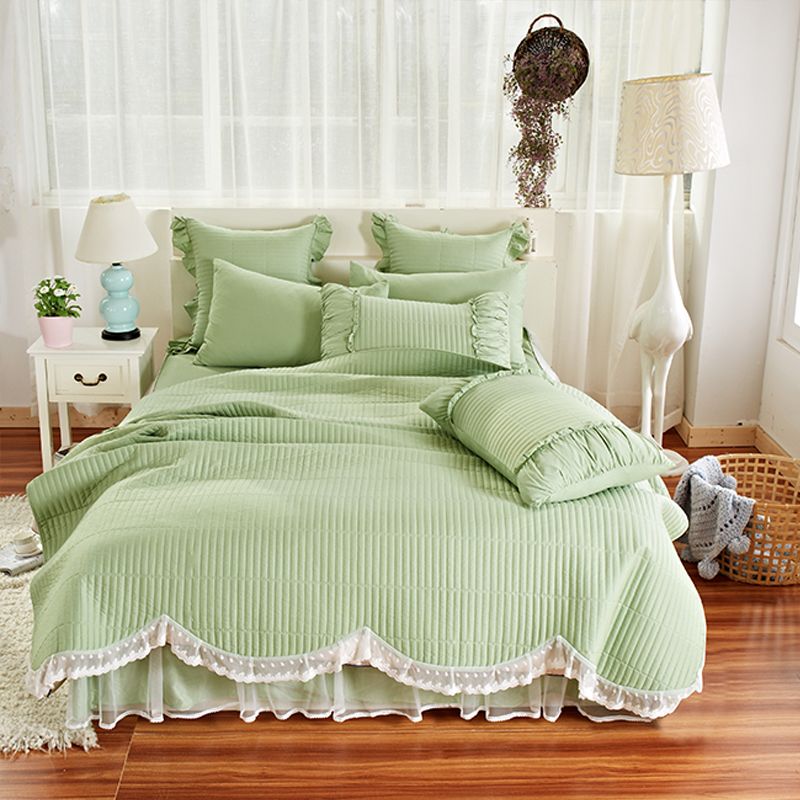 4pcs Luxury Lace Throw Blanket Bedspread King Queen Size Pink Green Princess Girls Bed Skirt Bedsheet Pillowcase