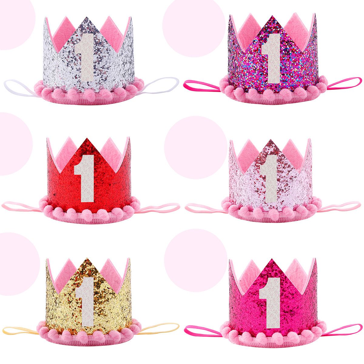 2019 Boy Blue Silver First Birthday Hat Girl Gold Pink Princess