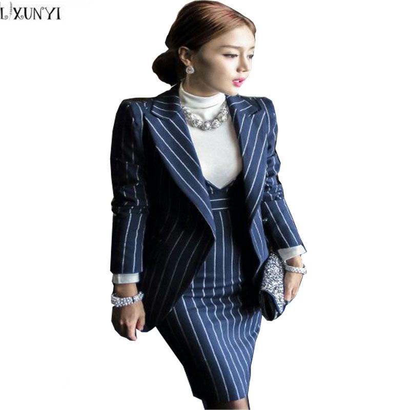 2018 high quality designer elegant women suit set slim stripe tank