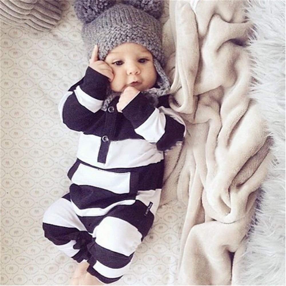 Acheter Mignon Bebe Garcon Filles Nourrissons Vetements Barboteuses Tenues Nouveau Ne Bodysuits Combinaisons Nouveau Ne Noir Et Blanc Raye Barboteuse Jumpsuit Vetements De 5 26 Du Kidsfocus Fr Dhgate Com