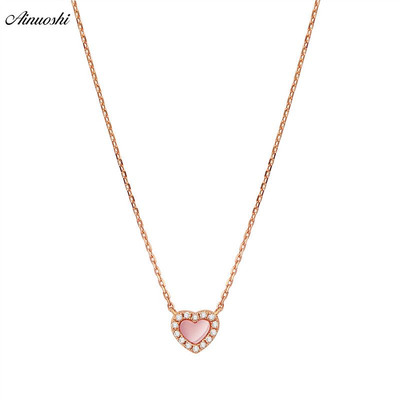 Whole Ainuoshi Genuine 18k Rose Gold Female Pendant Necklace Whole Ainuoshi Genuine 18k Rose Gold Female Pendant Necklace Natural Pink Onyx Heart Shaped Diamond Jewelry S923 Necklaces For