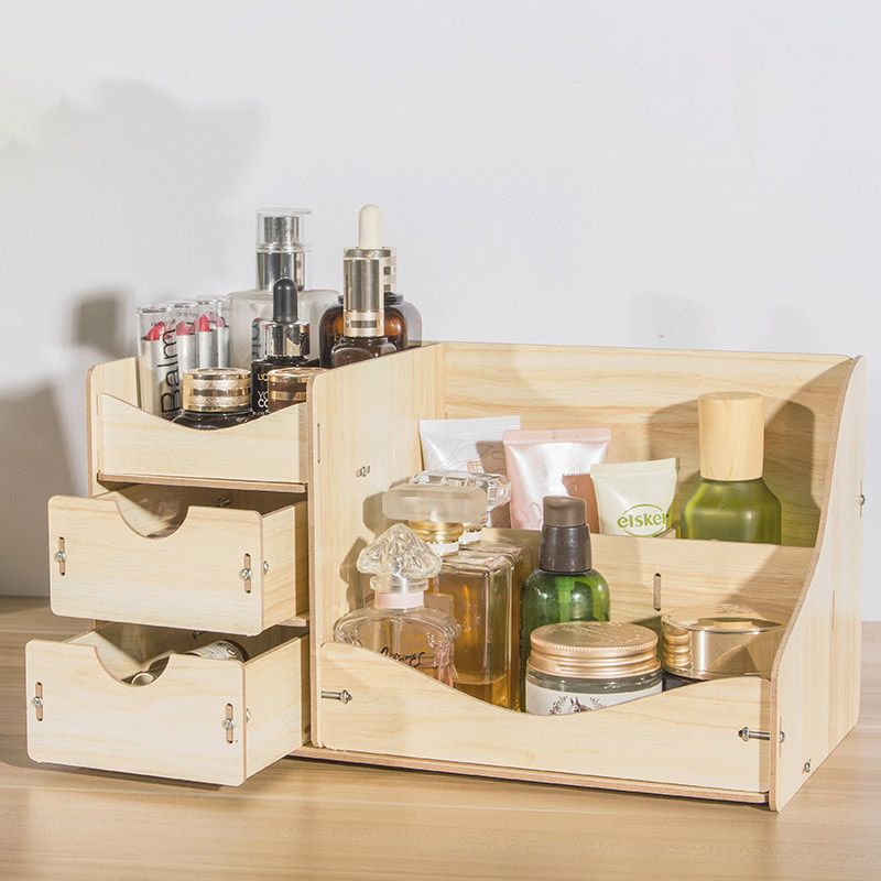 Diy Wooden Desk Set Office Organizer Cosmetic Holder Classified Wood Storage Box
