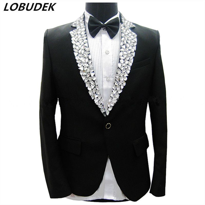2020 Black Men'S Jacket Sparkly Rhinestones Slim Blazers Formal Studio