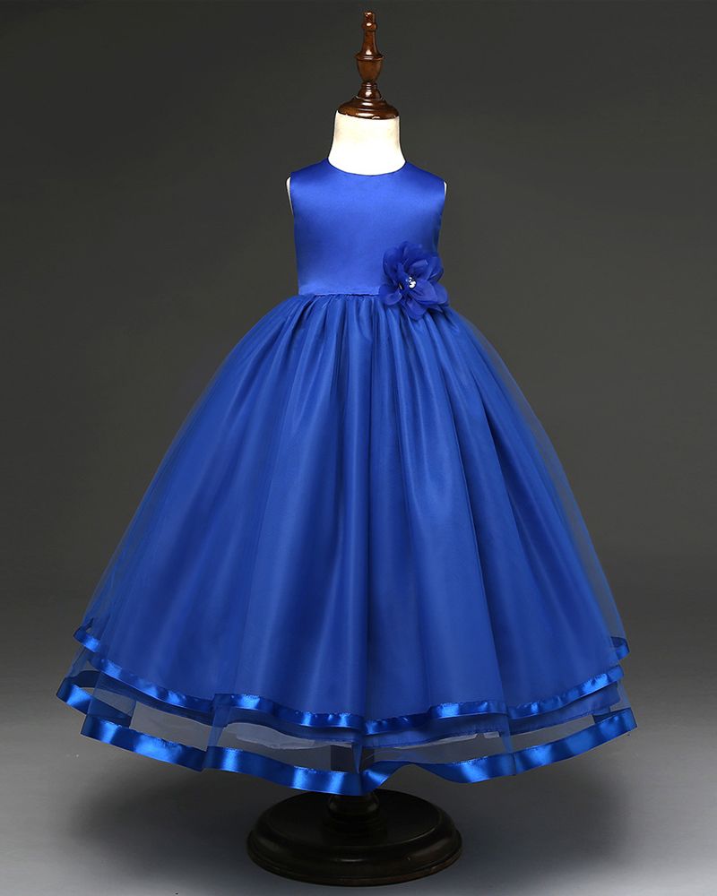 Beauty Royal Blue Pricess Wedding Flower Girls Dresses Organza Kids ...