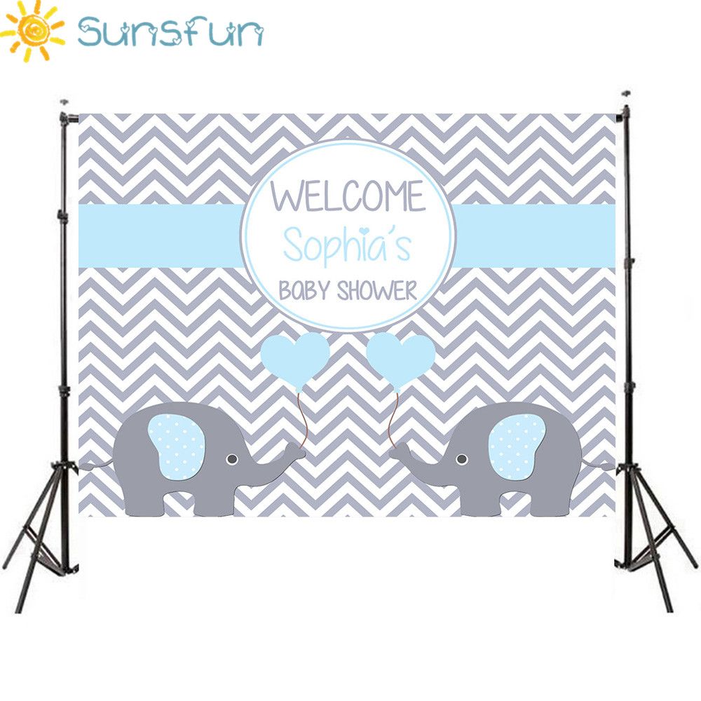 2019 Sunsfun 7x5ft Light Blue Grey Chevron Wall Elephant It Is Boy