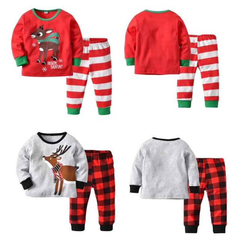 xmas christmas kids pajamas set elk deer pajama striped plaid christmas plaid pjs