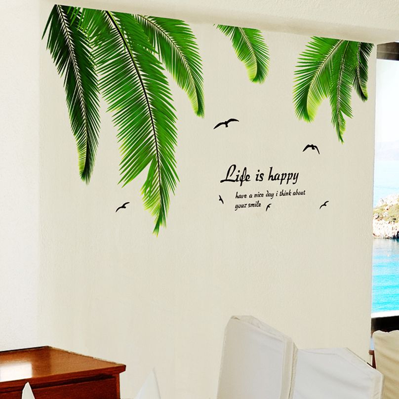 Acheter Palmier Feuilles Sticker Mural Vinyle DIY Hawaï Tropical Raffia