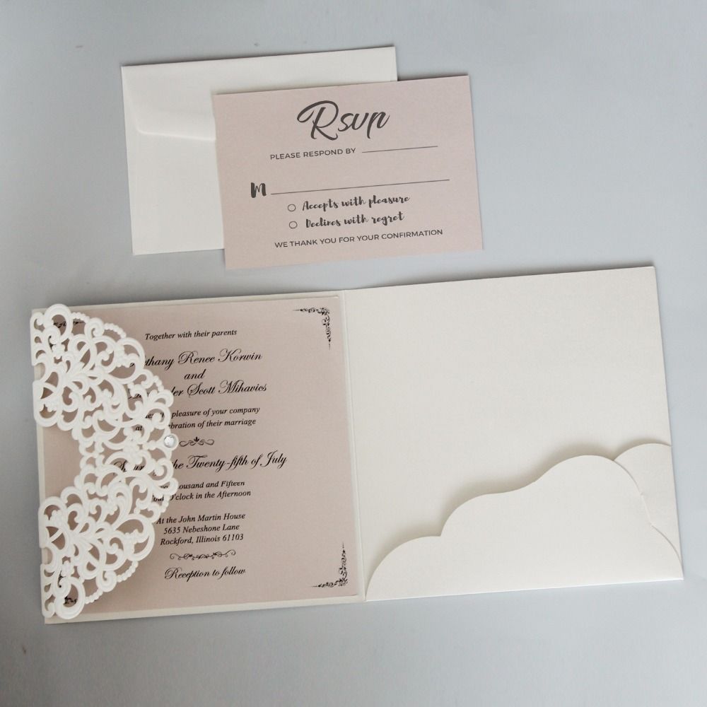 Ivory Wedding Invitation Embossed Wedding Invite Romantic Invitation