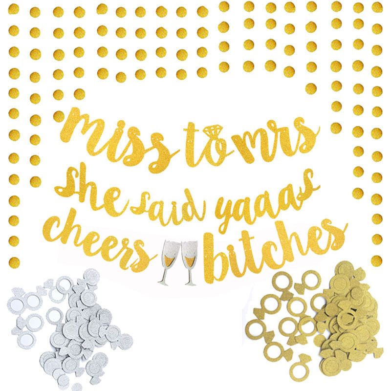 Glitter Banner Sparkly Gold Ring Confetti Hang Flags Miss To Mrs