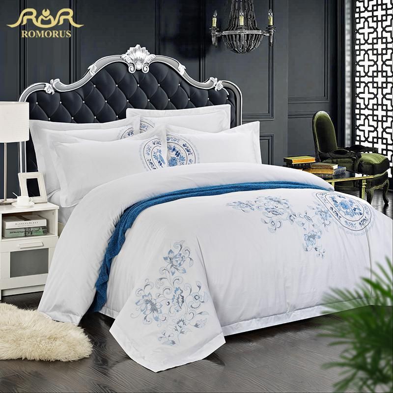 Romorus Brief Cotton Satin Fabric Luxury 5 Star Hotel Bedding Set Romorus Brief Cotton Satin Fabric Luxury 5 Star Hotel Bedding Set For Single Double Bed Sheets Quilt Covers Pillowcases Sets Black And White Comforter