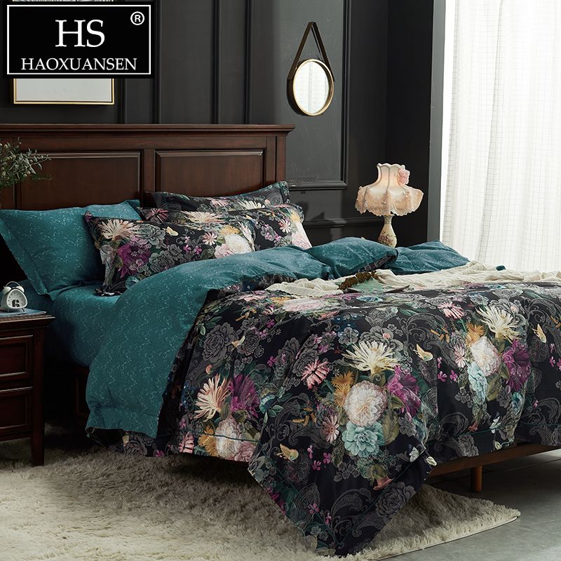 Hs Black 3d Fl Print Bedding Sets Duvet Cover Bed Linen And Duvets King Size Set Queen Comforter