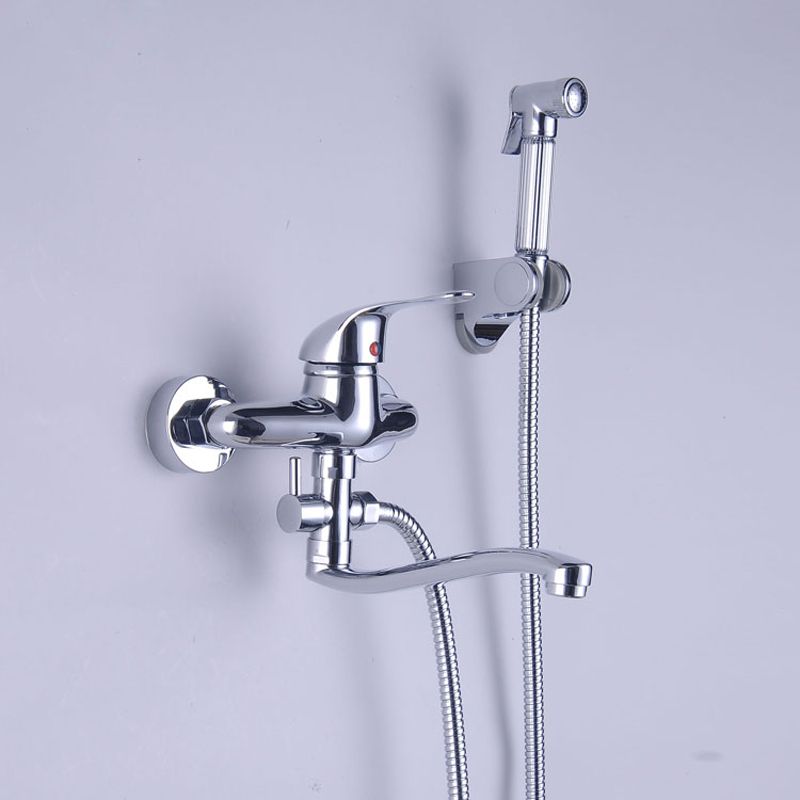 Bright Chrome Wall Mount Kitchen Sink Faucet With Handshower Single Handle Bidet Sprayer Abs Holder