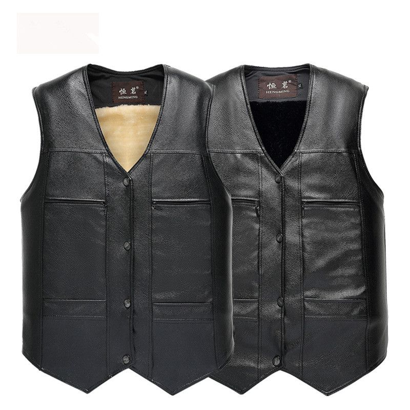 2020 Mens Leather Vest Winter Jackets Sleeveless Thick Outwear Coats