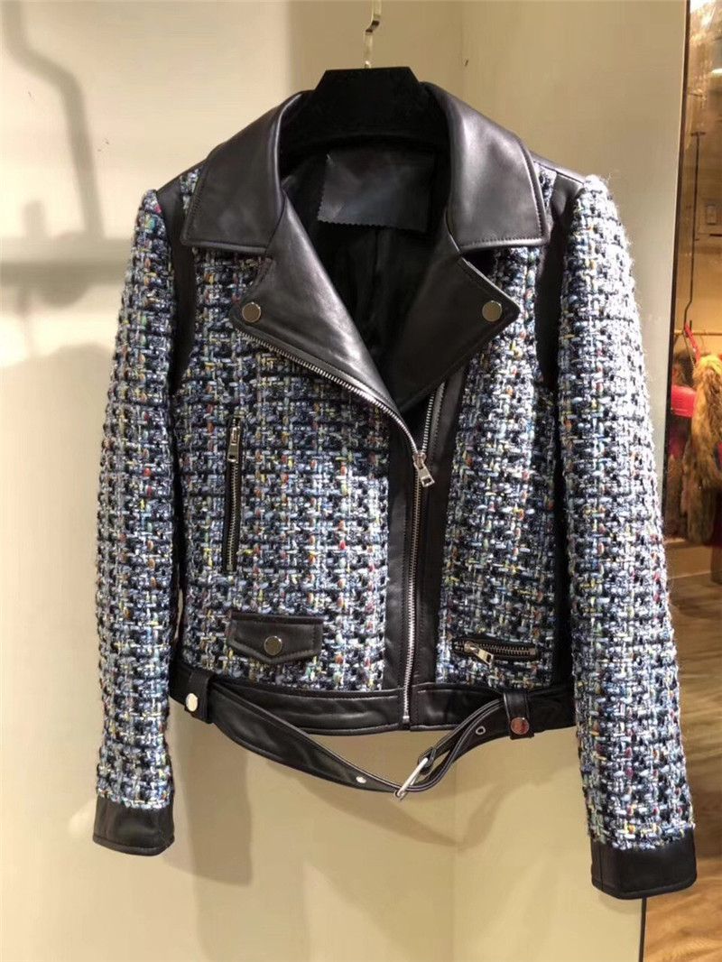 2018 High Street Style Jacket Patchwork Leather Fashion Coats Women 2018 High Street Style Jacket Patchwork Leather Fashion Coats Women Autumn Casual Long Sleeve Designer Jackets Female Quilted Rain From