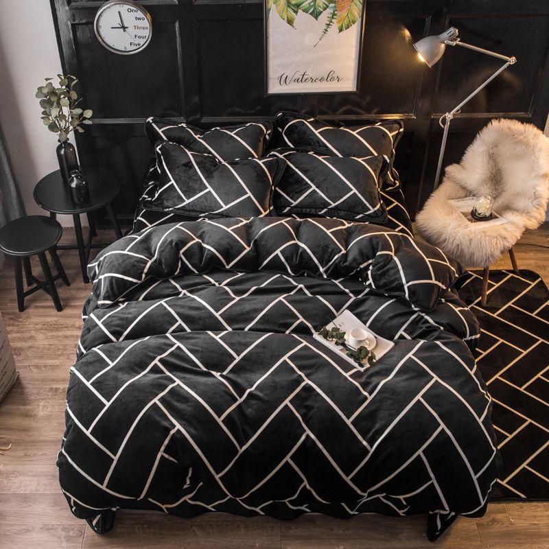 Modern Stripes Flannel Duvet Cover Set Queen Size Bedding Sets For Modern Stripes Flannel Duvet Cover Set Queen Size Bedding Sets For Men Warm Fleece Bed Sheet Pillow Case Quilt Canada 2019 From Aozhouqie