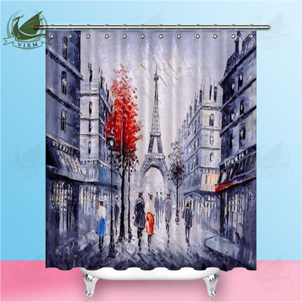 Vixm Paris Street Eiffel Tower Shower Curtains Pea Oil Painting Style Waterproof Polyester Fabric For Home Decor