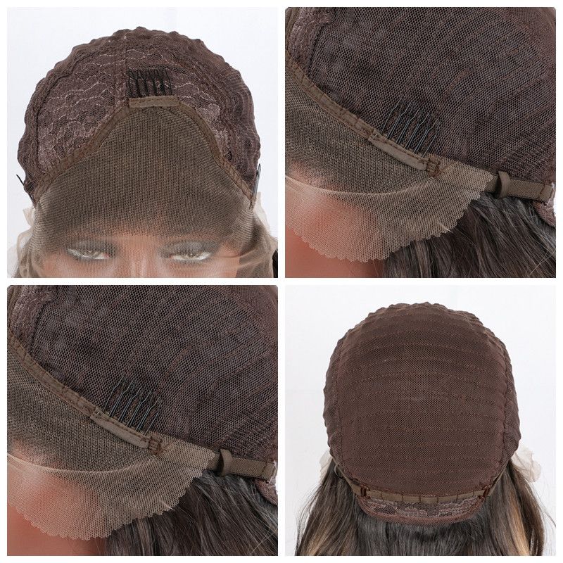 Lace Front Wigs Short Dark Root Ombre Blonde Body Wave Synthetic