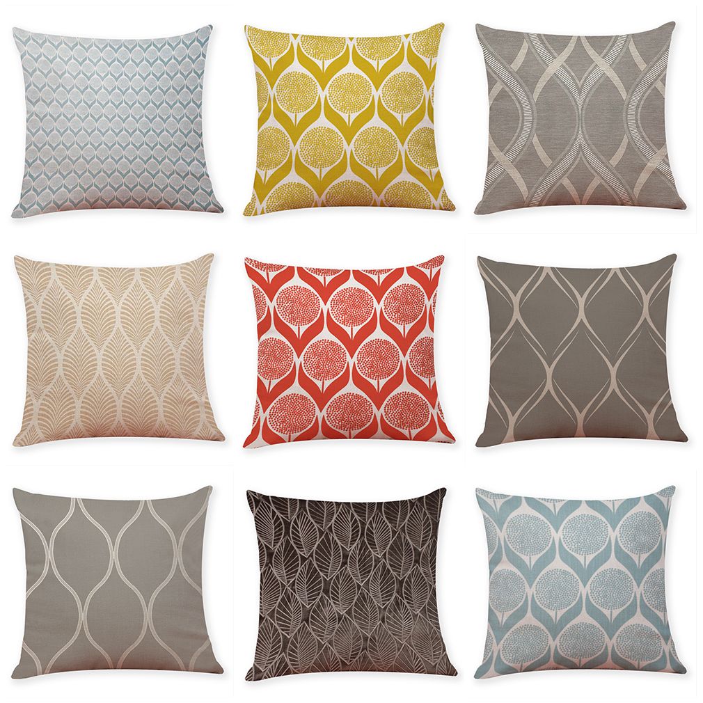 Leaf Texture Geometric Pattern Linen Cushion Covers Home