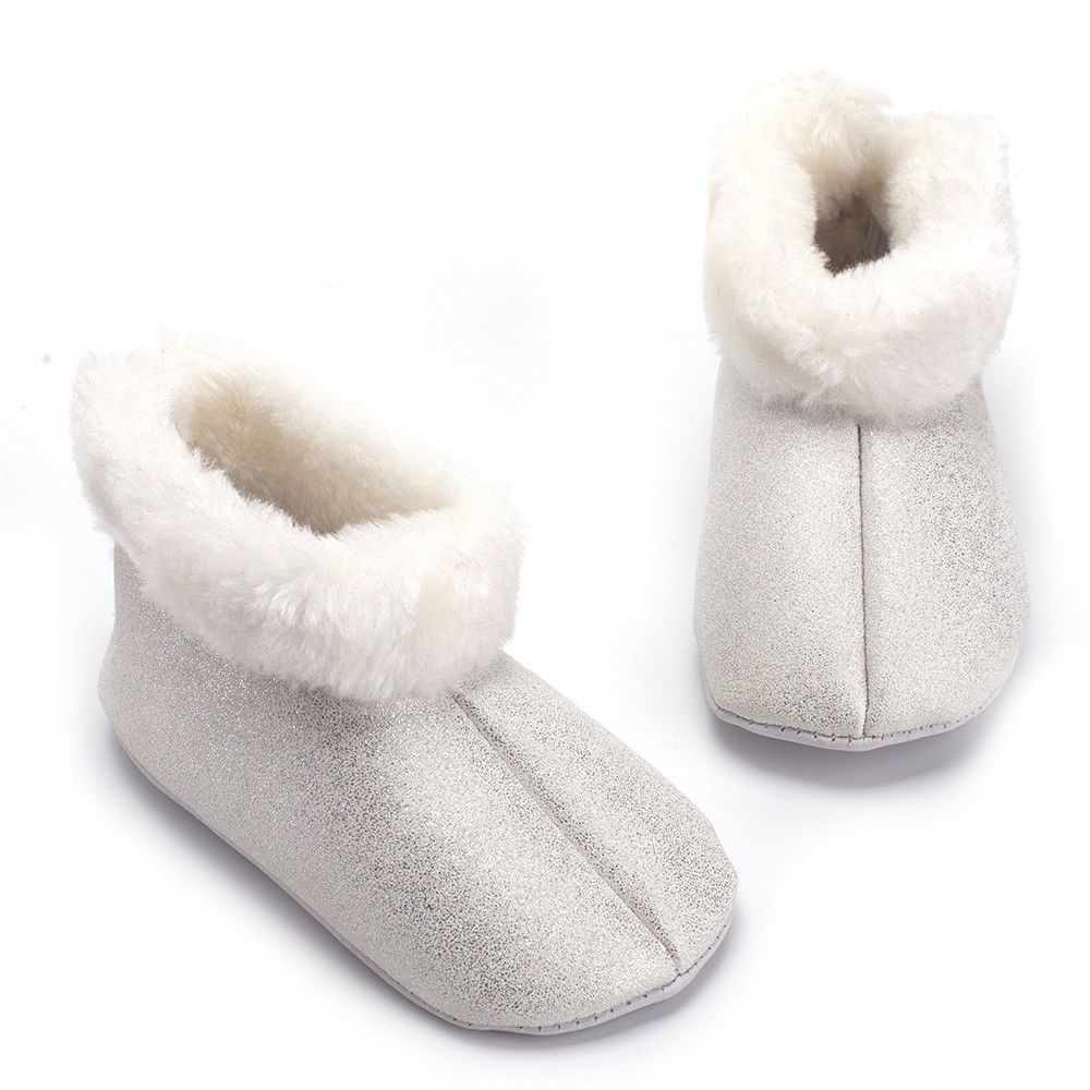 2018 Kids Baby Shoes Girl Fluffy Fur Glitter Solid Winter Warm Baby