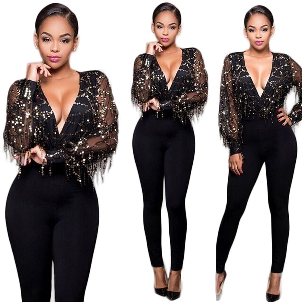 black glitter jumpsuit long sleeve