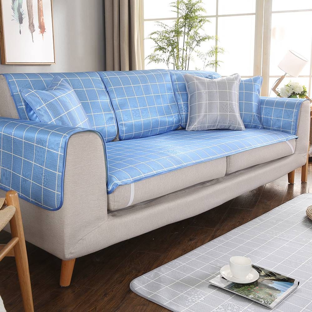Dreamsoule Sofa Blanket Grid Pattern Summer Ice Silk Cover Dreamsoule Sofa Blanket Grid Pattern Summer Ice Silk Cover Furniture Protector Cushioning Size 80 X 180cm Egyptian Cotton Biederlack Blankets