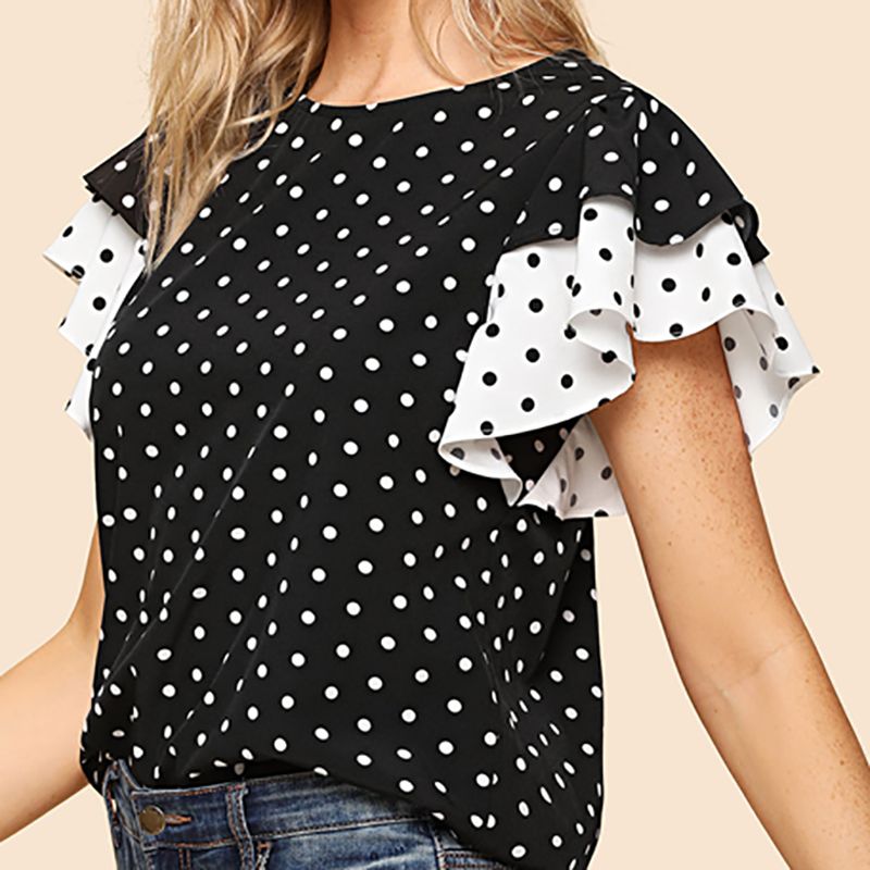 sheer black and white polka dot blouse