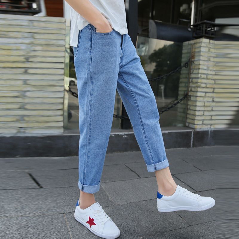 light wash cuffed jeans