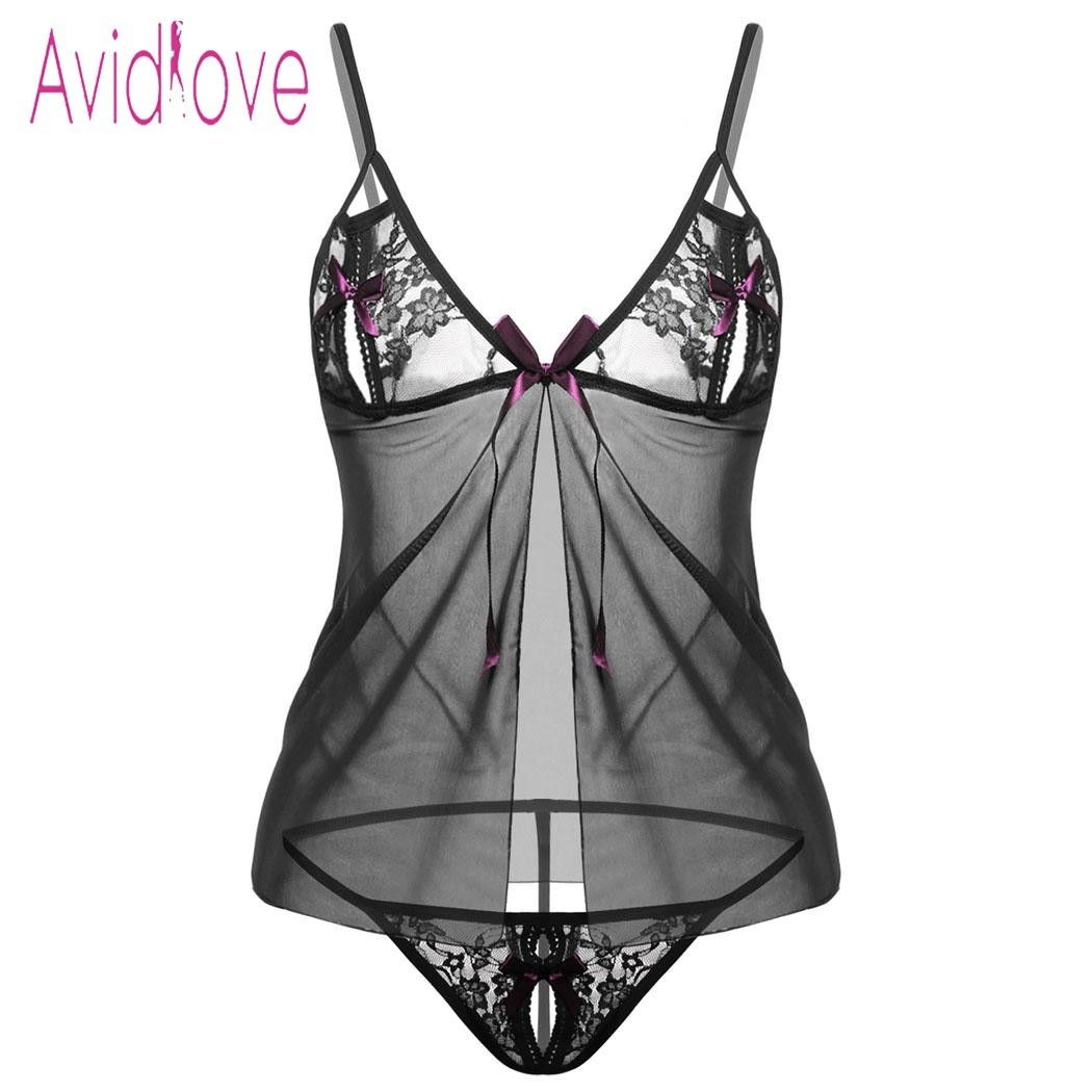 Avidlove Sexy Hot Lingerie Women Lace Mesh V Neck Open Front.