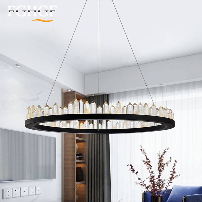 New Design Brief Modern Crystal Chandeliers Ceiling Light Black Hanging Lights Res De Cristal Dinning Room Fixtures Bar Lamp