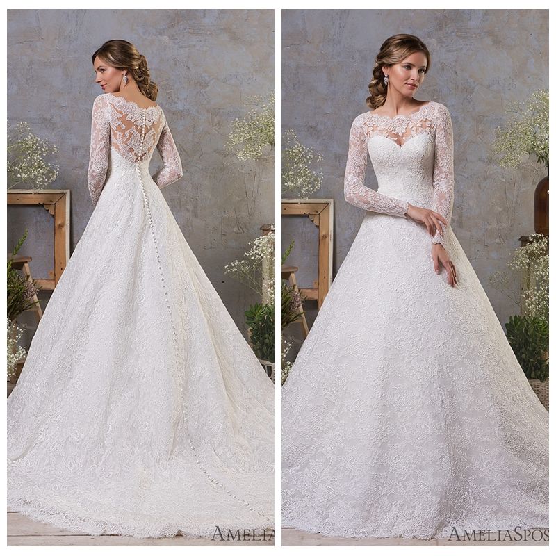 compre modesto vestido de novia de manga larga joya de encaje