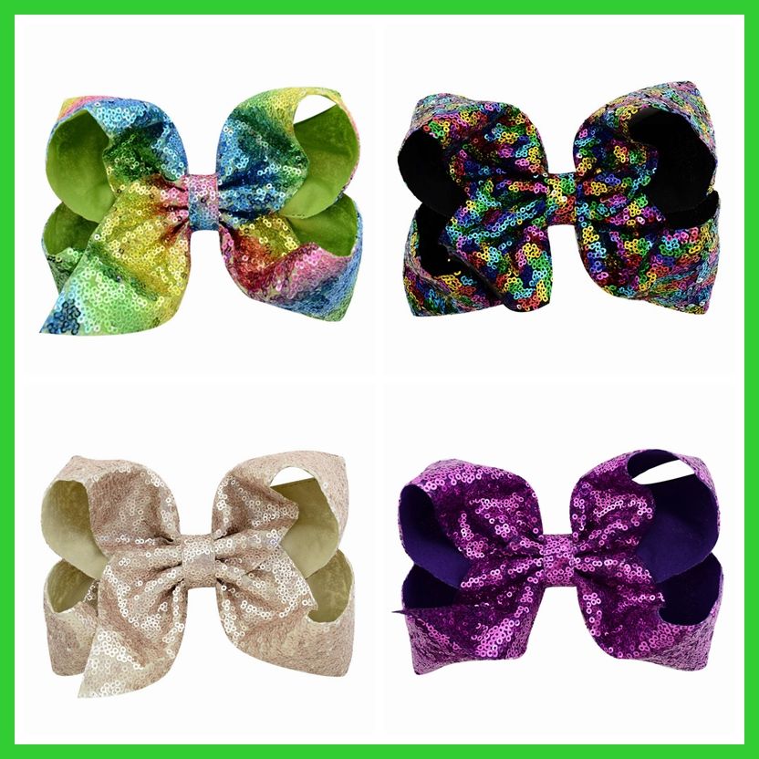 New Baby Girls JOJO Sequins Large Bowknot Rainbow Bows Hairpin Hair Pin Glitter