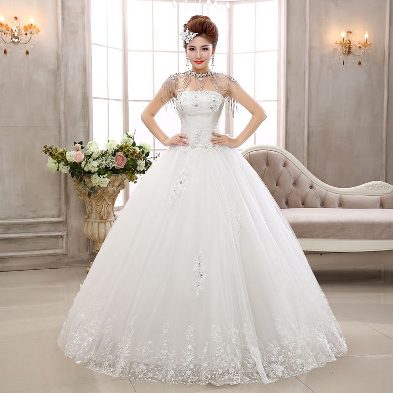 Strapless Sweep Train Wedding Wedding Ball Gown Lady S Evening Dress