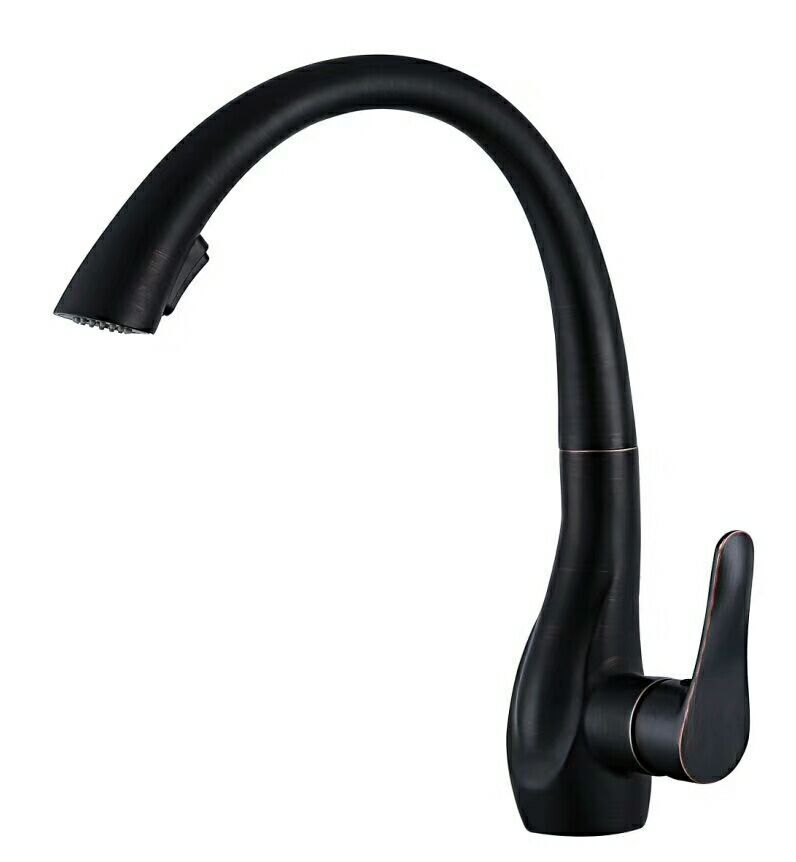 Orb Black Luxury Kitchen Faucet Mixer Tap Deck Mounted Pull Out Sprayer Single Hole